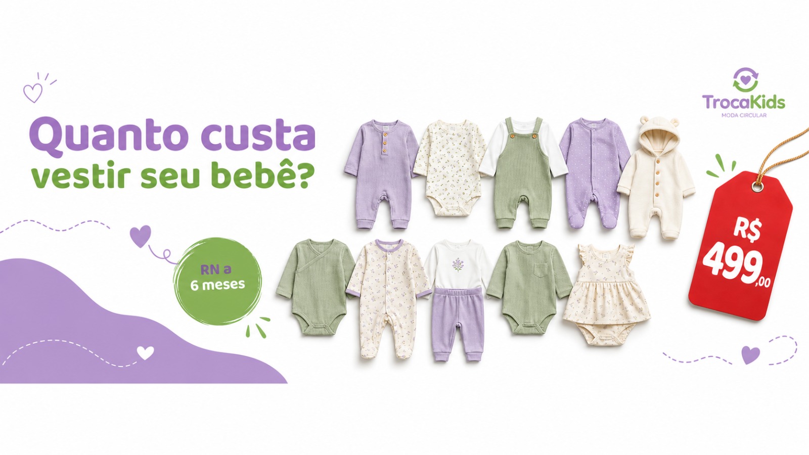 Quanto custa vestir seu bebê de recém-nascido a 6 meses.